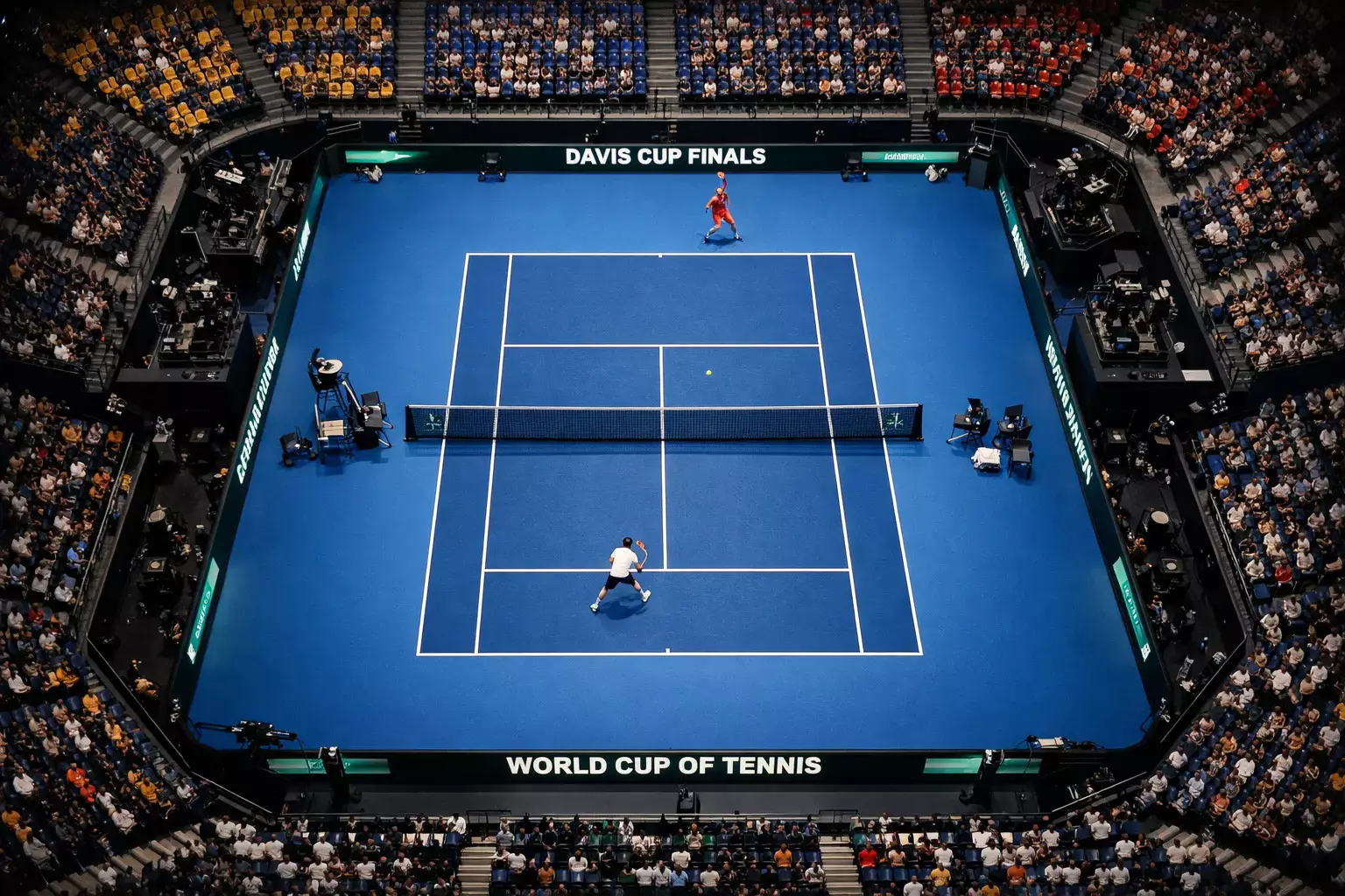 Vista aérea de pista dura cubierta durante Final a 8 de Copa Davis