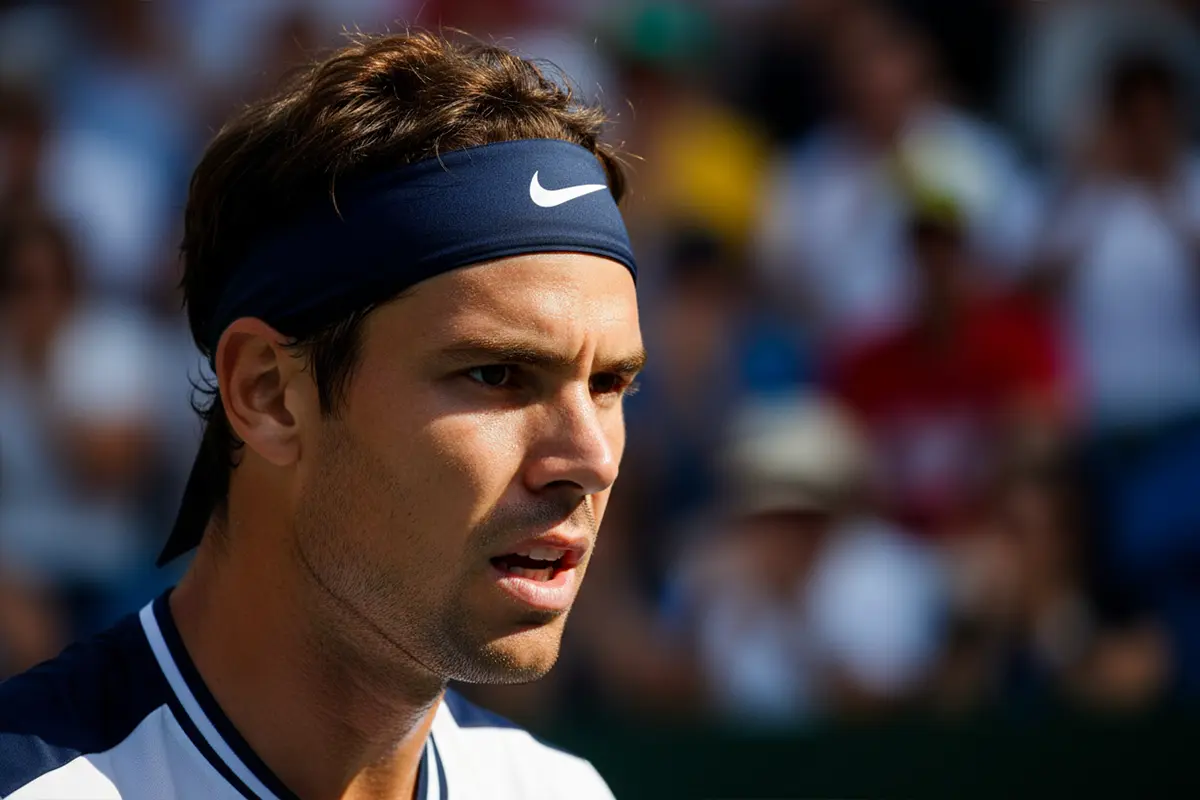 Jugador de tenis mostrando emoción intensa durante un partido de Copa Davis