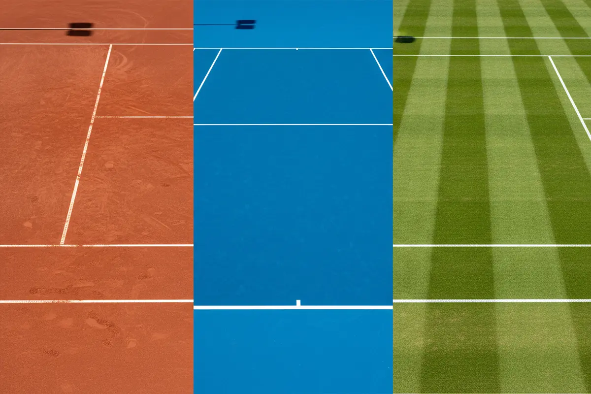 Tres tipos de superficie de tenis: tierra batida, pista dura y hierba